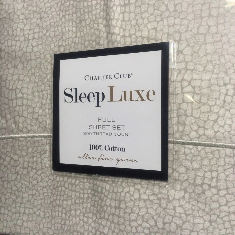 new Charter Club Sleep Luxe 800 TC 100% Cotton FULL Sheet Set - Pebble Pattern